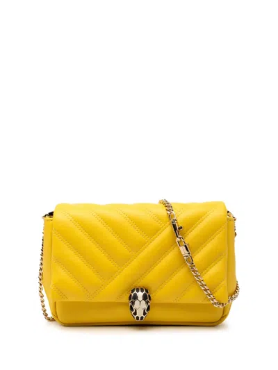 Pre-owned Bvlgari 2010-2026 Leather Serpenti Cabochon Chain Crossbody Bag In Yellow