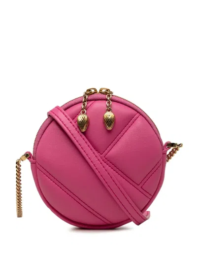Pre-owned Bvlgari 2010-2026 Leather Serpenti Cabochon Round Crossbody Bag In Pink
