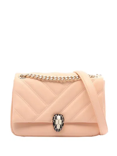 Pre-owned Bvlgari 2010-2026 Leather Serpenti Cabochon Satchel In Neutrals