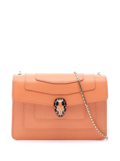 Pre-owned Bvlgari 2010-2026 Leather Serpenti Forever Chain Flap Shoulder Bag In Orange