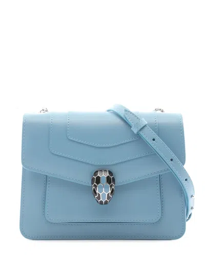 Pre-owned Bvlgari 2010-2026 Leather Serpenti Forever Flap Shoulder Bag In Blue