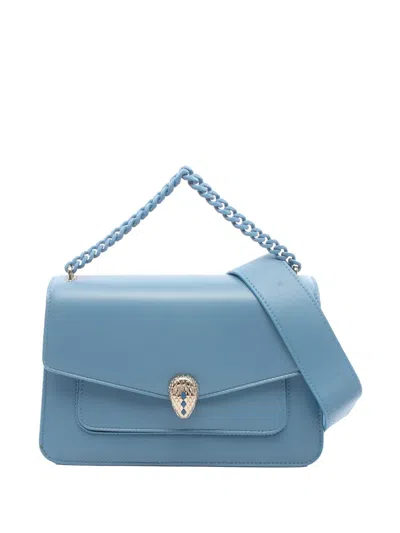 Pre-owned Bvlgari 2010-2026 Leather Serpenti Forever Maxi Chain Top Handle Bag Satchel In Blue