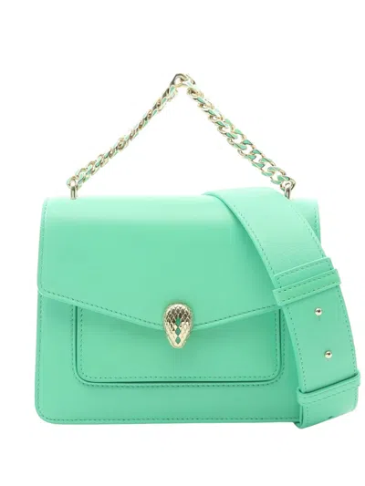 Pre-owned Bvlgari 2010-2026 Leather Serpenti Forever Maxi Chain Top Handle Bag Satchel In Green