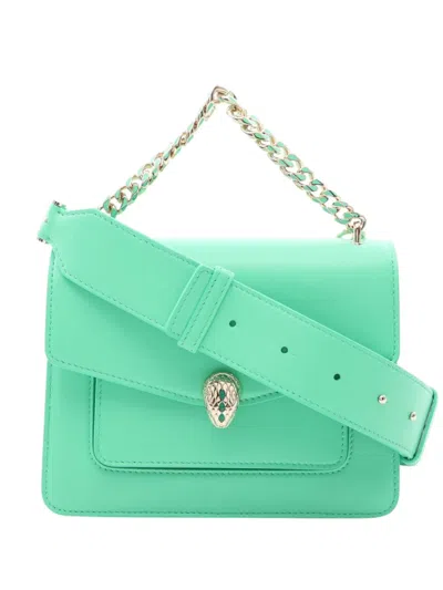 Pre-owned Bvlgari 2010-2026 Leather Serpenti Forever Maxi Chain Top Handle Bag Satchel In Green