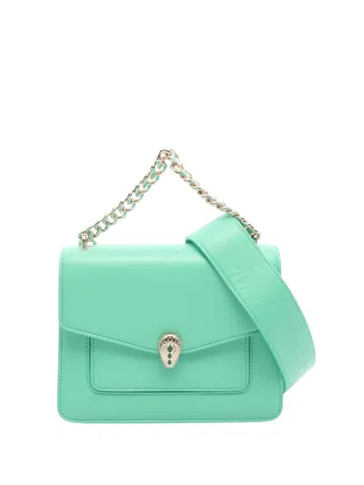 Pre-owned Bvlgari 2010-2026 Leather Serpenti Forever Maxi Chain Top Handle Bag Satchel In Green