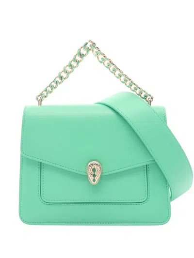 Pre-owned Bvlgari 2010-2026 Leather Serpenti Forever Maxi Chain Top Handle Bag Satchel In Green