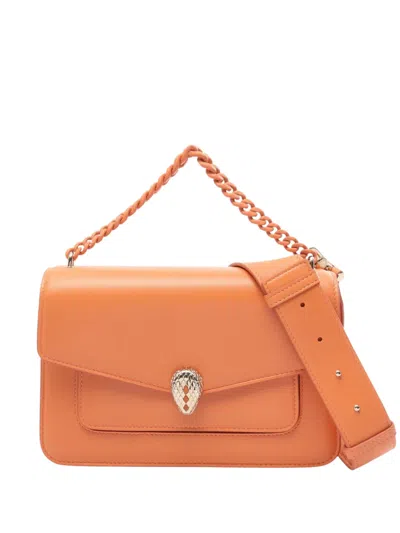 Pre-owned Bvlgari 2010-2026 Leather Serpenti Forever Maxi Chain Top Handle Bag Satchel In Orange