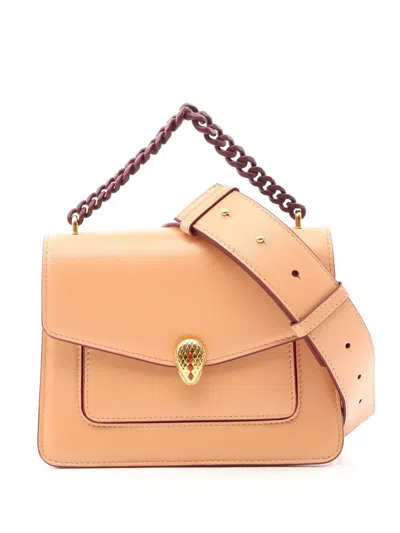 Pre-owned Bvlgari 2010-2026 Leather Serpenti Forever Maxi Chain Top Handle Bag Satchel In Pink