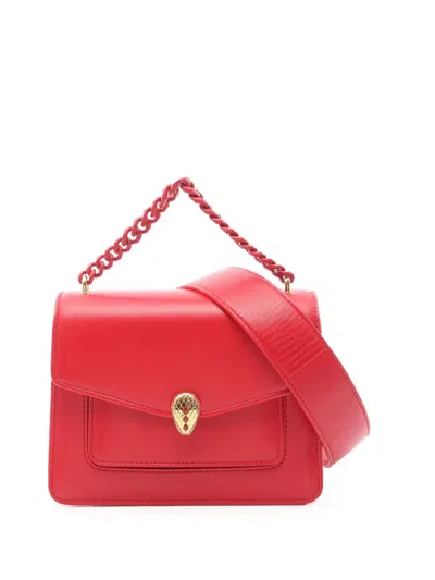 Pre-owned Bvlgari 2010-2026 Leather Serpenti Forever Maxi Chain Top Handle Bag Satchel In Red