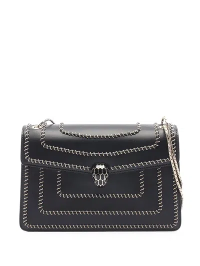 Pre-owned Bvlgari 2010-2026 Leather Serpenti Forever Shoulder Bag In Black