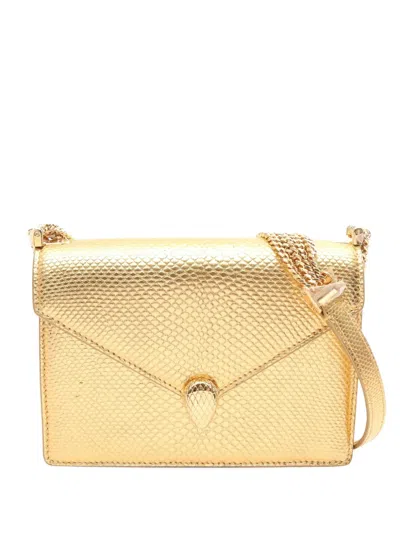 Pre-owned Bvlgari 2010-2026 Lizard Embossed Leather Serpenti Crossbody Bag In Gold