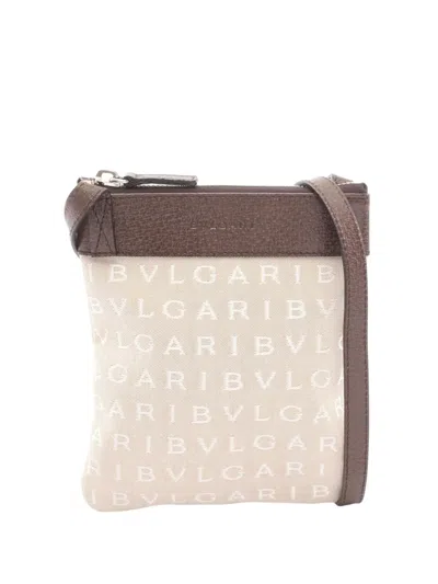 Pre-owned Bvlgari 2010-2026 Logomania Canvas Crossbody Bag In Neutral