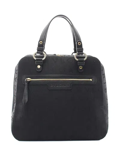 Pre-owned Bvlgari 2010-2026 Logomania Canvas Handbag In Black