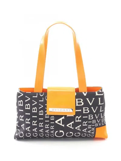 Pre-owned Bvlgari 2010-2026 Logomania Canvas Shoulder Bag In Black