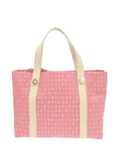 Pre-owned Bvlgari 2010-2026 Logomania Canvas Tote Bag In Pink
