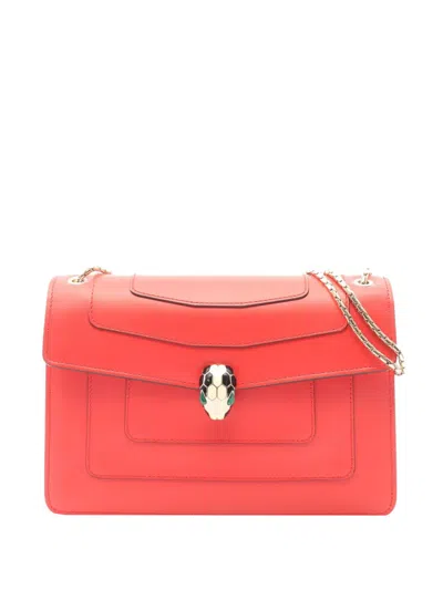 Pre-owned Bvlgari 2010-2026 Medium Calfskin Serpenti Forever Shoulder Bag In Red