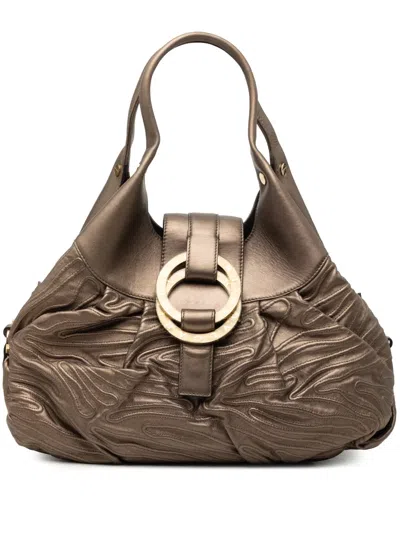 Pre-owned Bvlgari 2010-2026 Metallic Leather Chandra Handbag In Brown