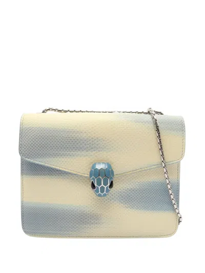 Pre-owned Bvlgari 2010-2026 Python Embossed Leather Serpenti Forever Crossbody Bag In Neutrals