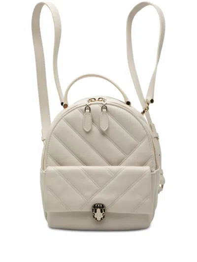 Pre-owned Bvlgari 2010-2026 Quilted Leather Serpenti Forever Cabochon Backpack In White