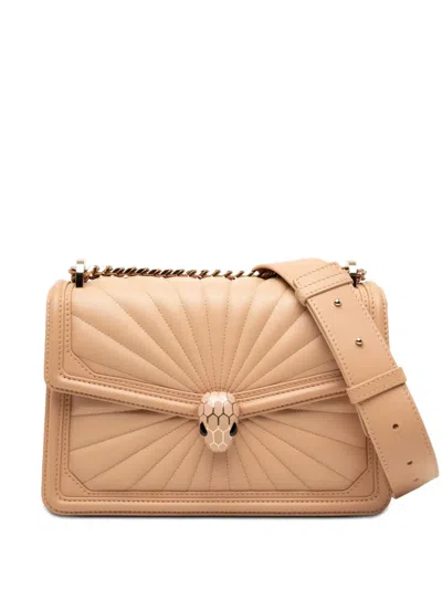 Pre-owned Bvlgari 2010-2026 Quilted Smooth Calfskin Diamond Blast Serpenti Forever Crossbody Bag In Brown