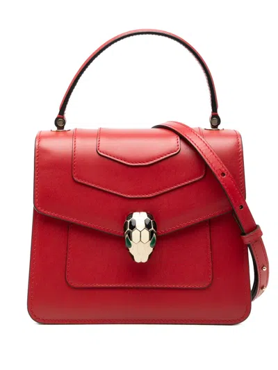 Pre-owned Bvlgari 2010-2026 Small Calfskin Serpenti Forever Top Handle Bag Satchel In Red