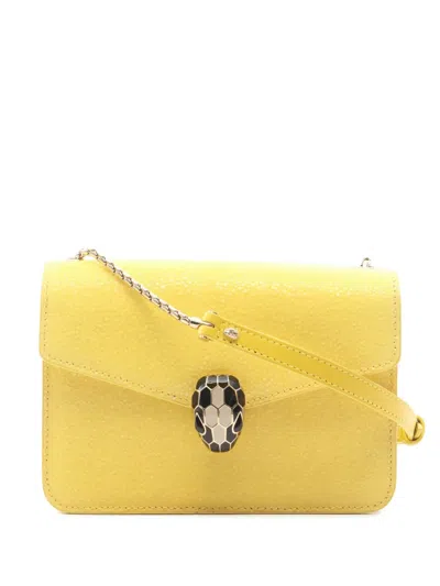 Pre-owned Bvlgari 2010-2026 Small Galuchat And Calfskin Serpenti Forever Crossbody Bag In Yellow