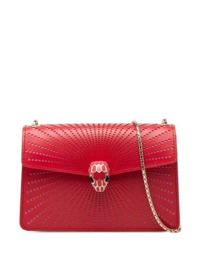 Pre-owned Bvlgari 2010-2026 Small Laser Cut Calfskin Serpenti Forever Diamond Blast Sunshine Crossbody Bag In Red