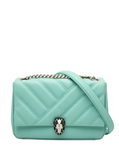 Pre-owned Bvlgari 2010-2026 Small Leather Serpenti Cabochon Crossbody Bag In Blue