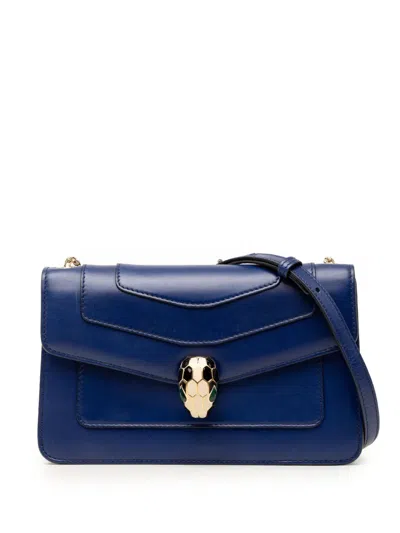 Pre-owned Bvlgari 2010-2026 Small Leather Serpenti Forever Chain Crossbody Bag In Blue