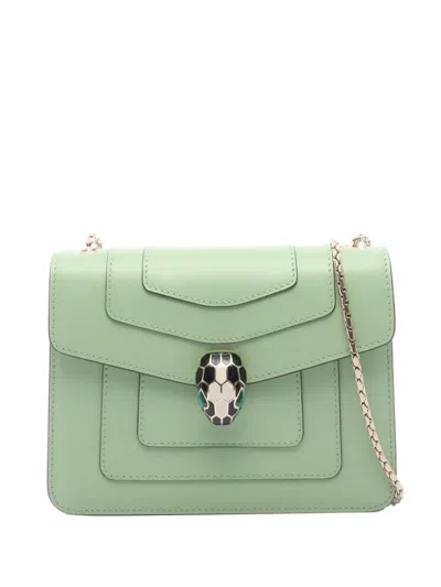 Pre-owned Bvlgari 2010-2026 Small Leather Square Serpenti Forever Chain Crossbody Bag In Green