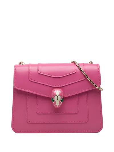 Pre-owned Bvlgari 2010-2026 Small Leather Square Serpenti Forever Chain Crossbody Bag In Pink