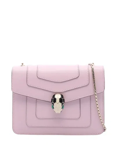 Pre-owned Bvlgari 2010-2026 Small Leather Square Serpenti Forever Chain Crossbody Bag In Pink