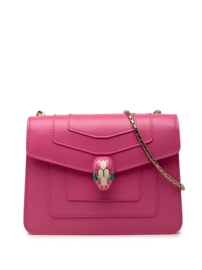 Pre-owned Bvlgari 2010-2026 Small Leather Square Serpenti Forever Chain Crossbody Bag In Pink