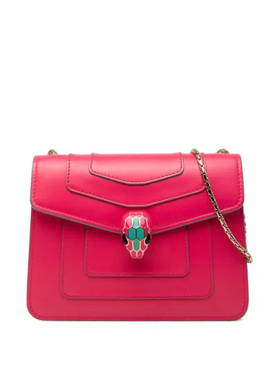 Pre-owned Bvlgari 2010-2026 Small Leather Square Serpenti Forever Chain Crossbody Bag In Pink