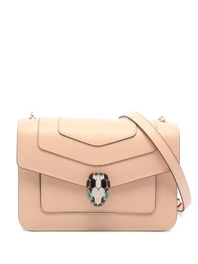 Pre-owned Bvlgari 2010-2026 Small Leather Square Serpenti Forever Chain Crossbody Bag In Pink