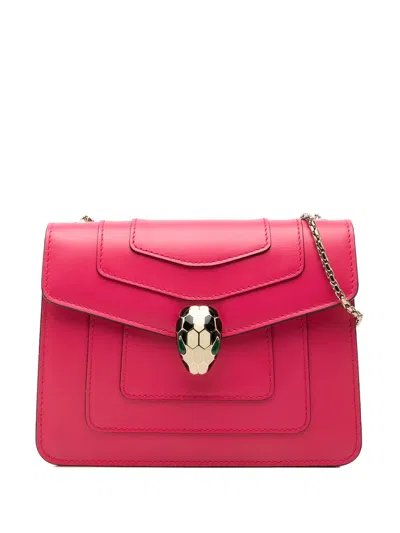 Pre-owned Bvlgari 2010-2026 Small Leather Square Serpenti Forever Chain Crossbody Bag In Pink