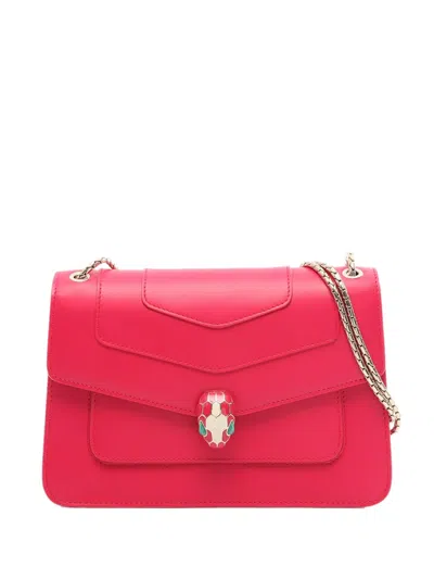 Pre-owned Bvlgari 2010-2026 Small Leather Square Serpenti Forever Chain Crossbody Bag In Pink