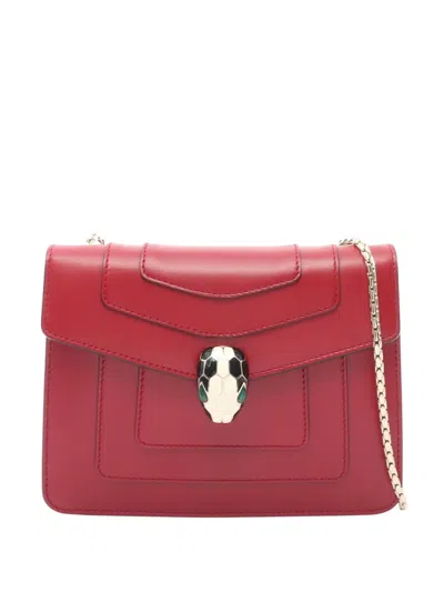 Pre-owned Bvlgari 2010-2026 Small Leather Square Serpenti Forever Chain Crossbody Bag In Red