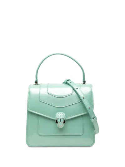 Pre-owned Bvlgari 2010-2026 Small Patent Serpenti Forever Top Handle Satchel In Green