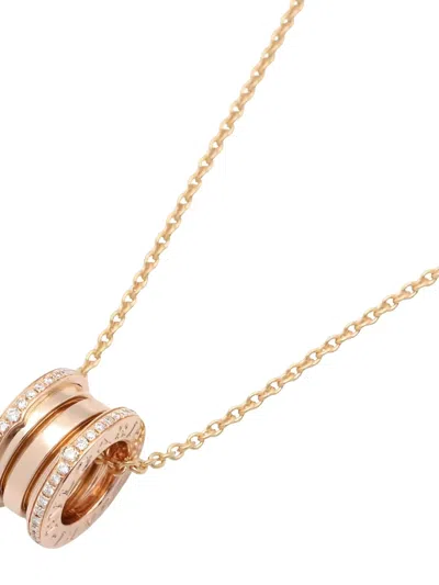 Pre-owned Bvlgari 10s 18k Rose Gold B-zero1 Diamond Necklace In Pink