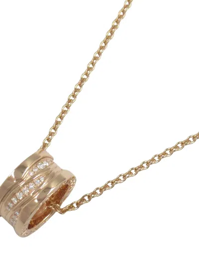 Pre-owned Bvlgari 2010s 18k Rose Gold B.zero1 Diamond Necklace In Pink