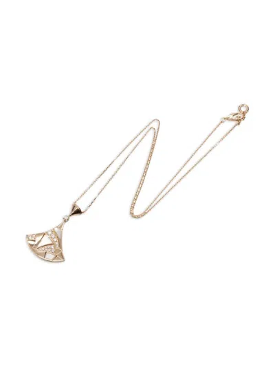 Pre-owned Bvlgari 2010s 18k Rose Gold Diva Dream Diamond And Mother Of Pearl Necklace