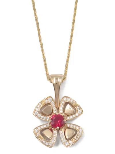 Pre-owned Bvlgari 2010s 18k Rose Gold Fiorever Diamond Necklace In 金色