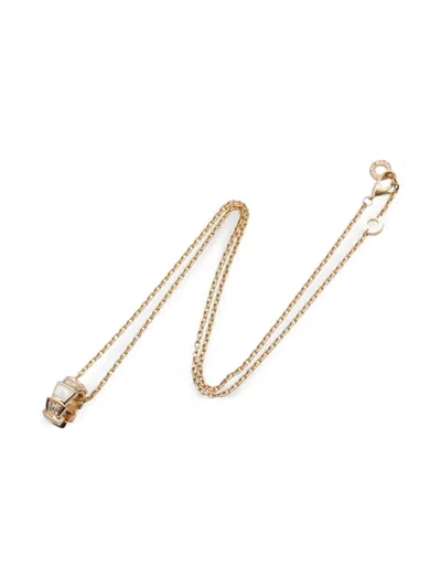 Pre-owned Bvlgari 2010s 18k Rose Gold Serpenti Diamond And Mother Of Pearl Necklace