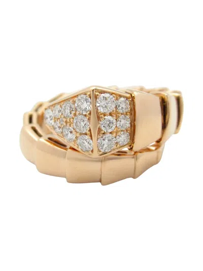 Pre-owned Bvlgari 2010s 18k Rose Gold Serpenti Diamonds Ring