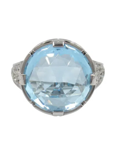 Pre-owned Bvlgari 2010s 18k White Gold Blue Diamond Ring In Silver