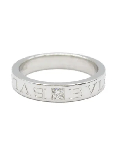 Pre-owned Bvlgari 2010s 18k White Gold Double 1p Diamond Ring In Silver