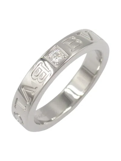 Pre-owned Bvlgari 2010s 18k White Gold Double Logo Diamond Ring
