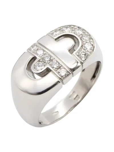 Pre-owned Bvlgari 2010s 18k White Gold Parentesi Diamond Ring In Silver