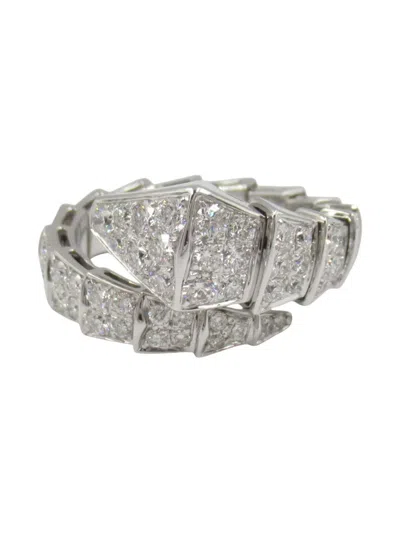 Pre-owned Bvlgari 2010s 18k White Gold Serpenti Viper Diamond Ring In Silver